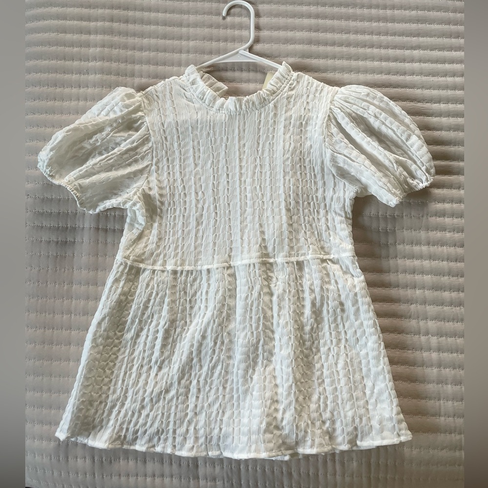 White Textured Puff Sleeve Blouse